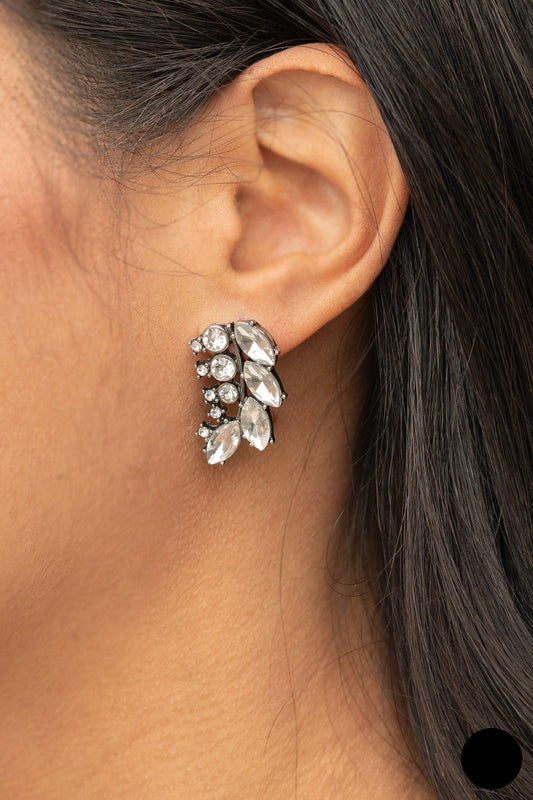 Flawless Fronds Earrings- White Rhinestones