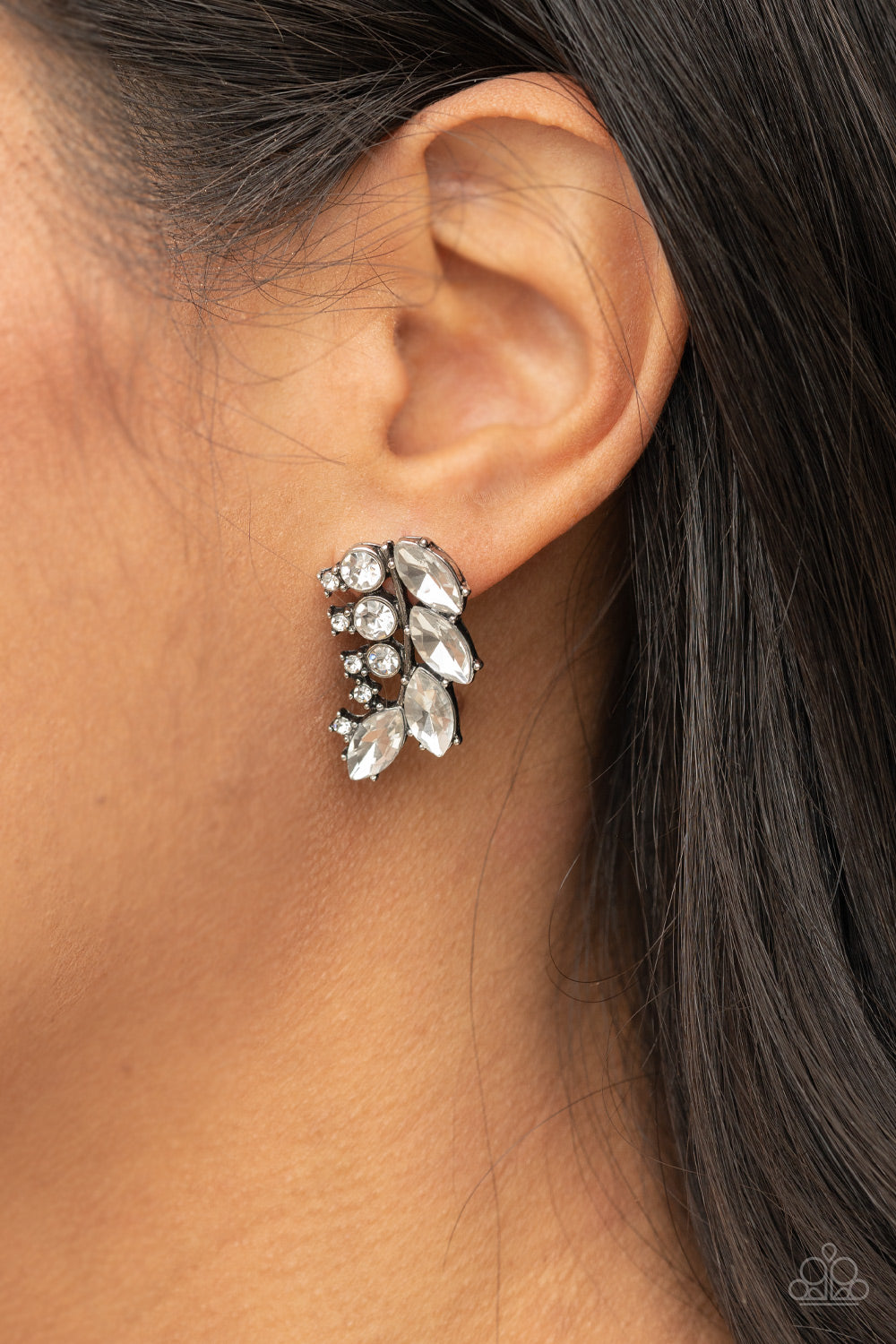 Flawless Fronds Earrings- White Rhinestones