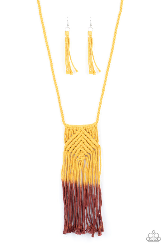 Look At Macrame Now Necklace- Yellow